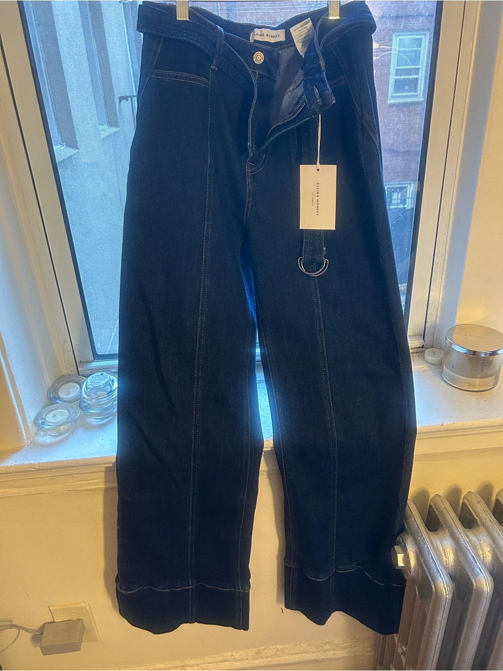 Flying Monkey Wide-Leg Dark Blue Jeans with Belt Detail